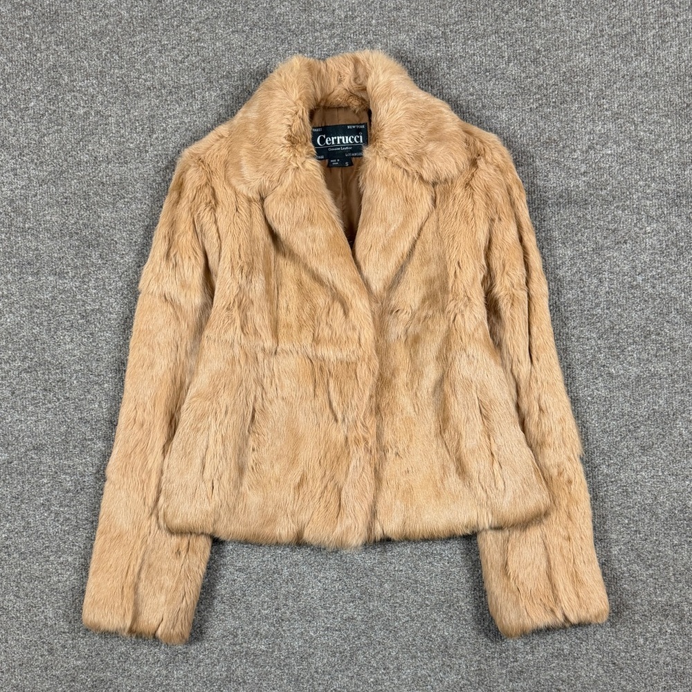 Vintage Genuine Rabbit Fur Short Collared Jacket Women’s Small Warm Winter Coat